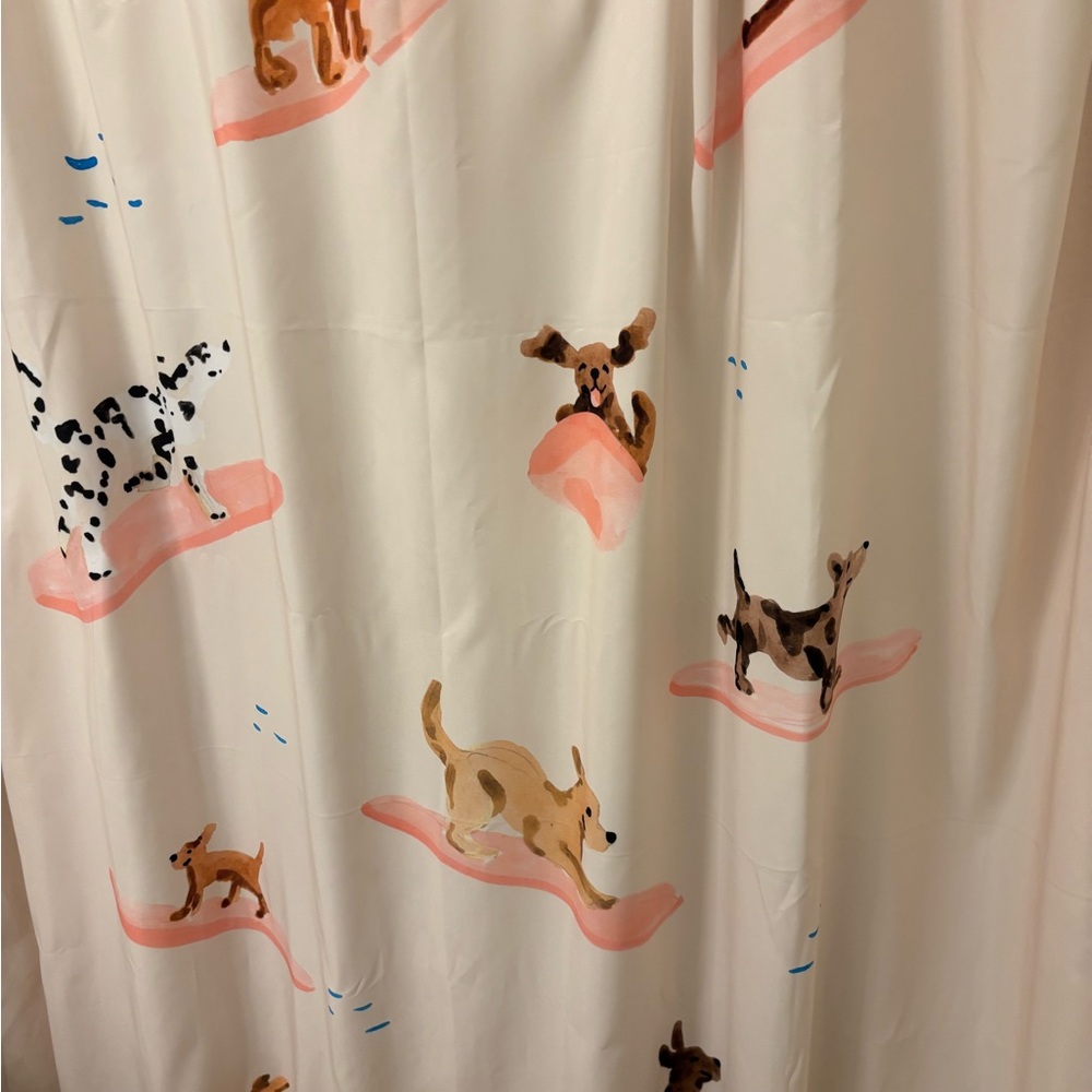 URBAN OUTFITTERS- Sabina Fenn Illustration Dogs Surfing Shower Curtain - Picture 8 of 12